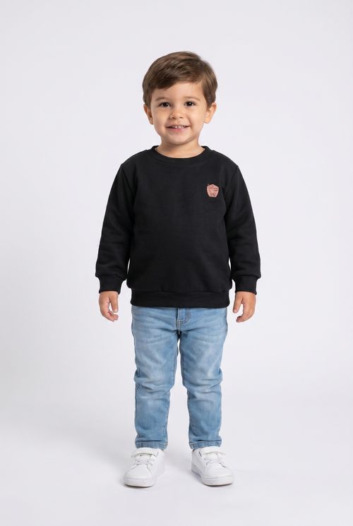 Top moletom liso careca 1/3 nos preto preto