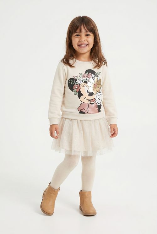 Vestido Infantil Menina Off White Minnie Mouse