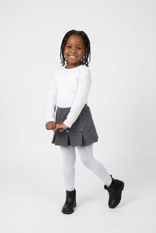 Short Saia Infantil Menina Moletinho Cinza Mescla com Laço