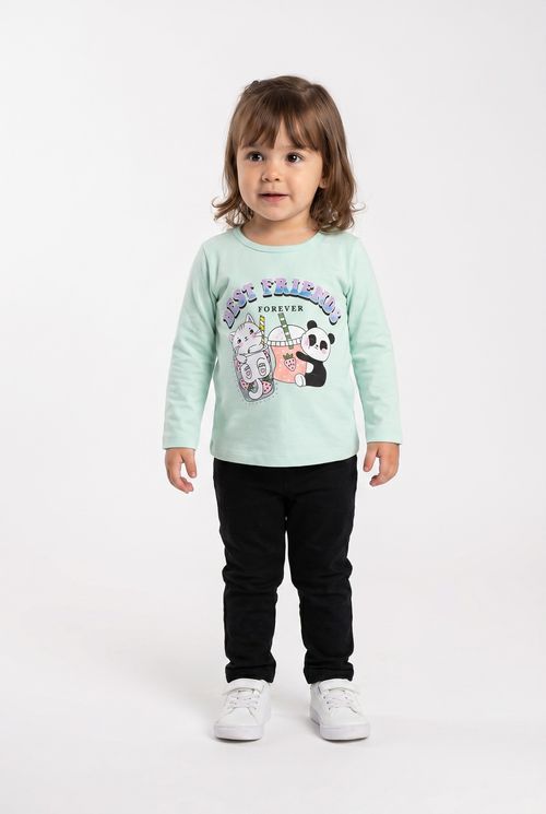 Blusa Infantil Menina Verde Pistache Estampa Best Friends