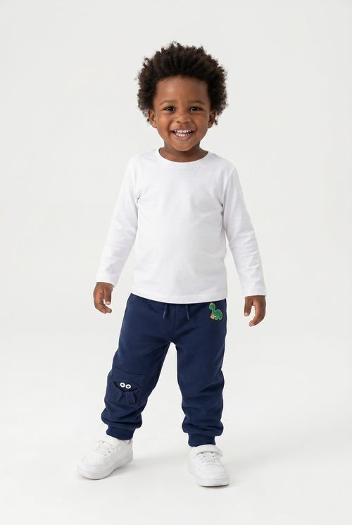 Calça Jogger Infantil Menino Azul Dinossauro Interativo