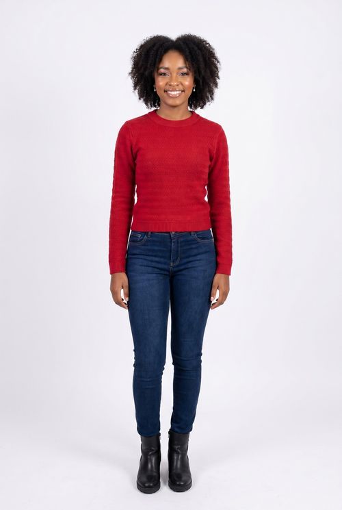 Suéter Feminino Tricot Texturizado Chevron Vermelho