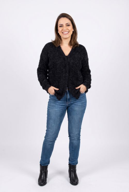 Suéter Feminino Tricot Felpudo com Lurex Preto