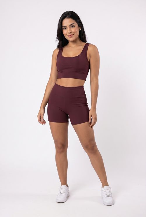 Top Fitness Feminino Canelado Decote Redondo Vinho