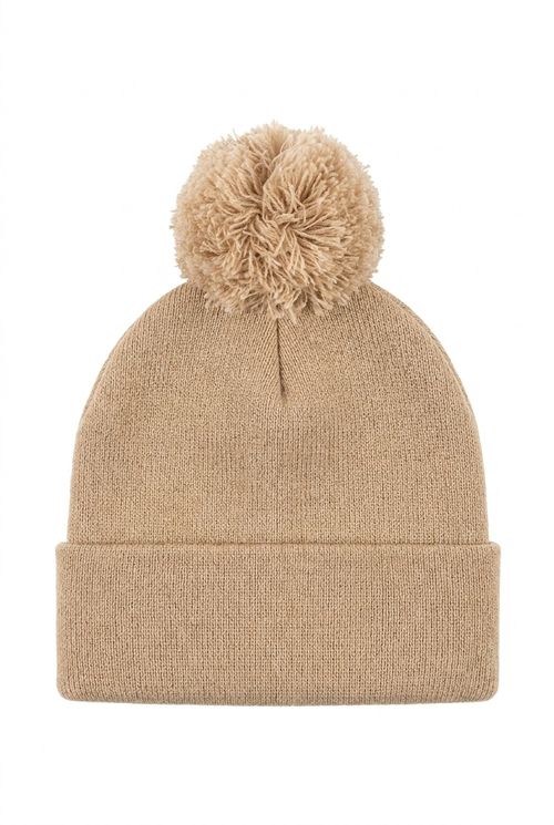Gorro Feminino de Tricô com Pompom Bege