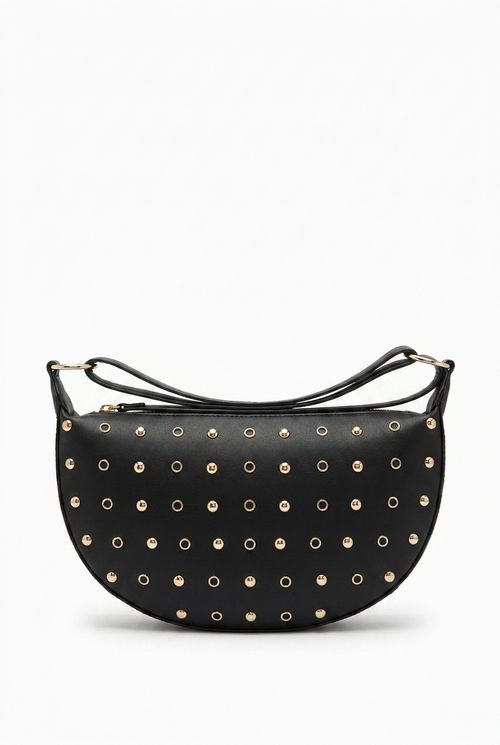 Bolsa Transversal Feminina Meia Lua Preta com Spikes