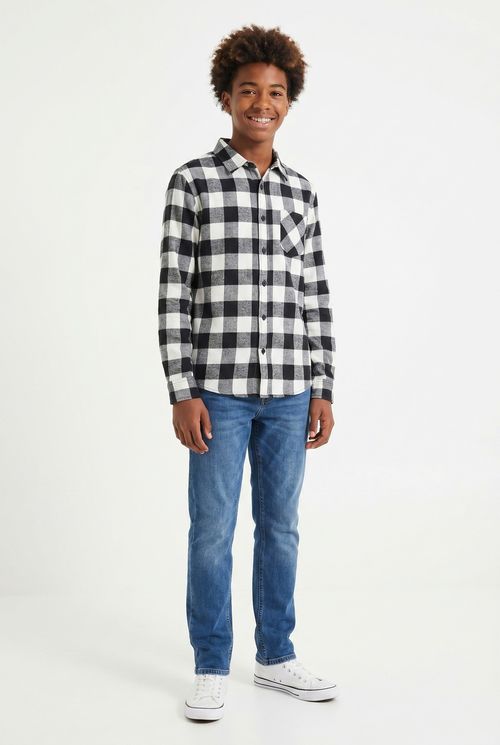 Jaqueta Camisa Infantil Xadrez Flanelada Preto e Branco