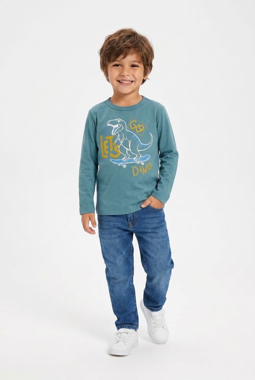 Moletom Infantil Menino Verde Dinossauro Skate