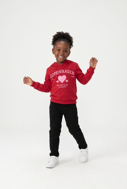 Moletom Infantil Menina Vermelho Capuz Estampa Copenhagen