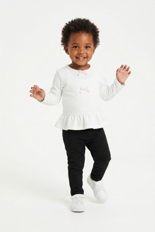 Blusa Infantil Menina Off White com Laços e Peplum