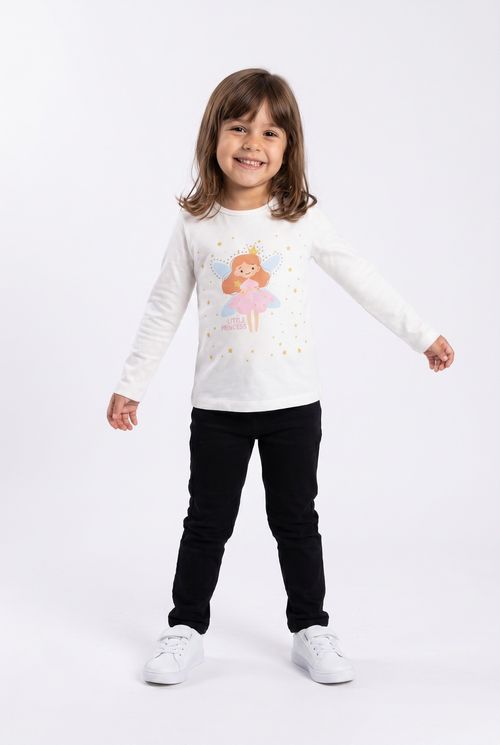 Blusa Infantil Menina Off White Estampa Fada Little Princess