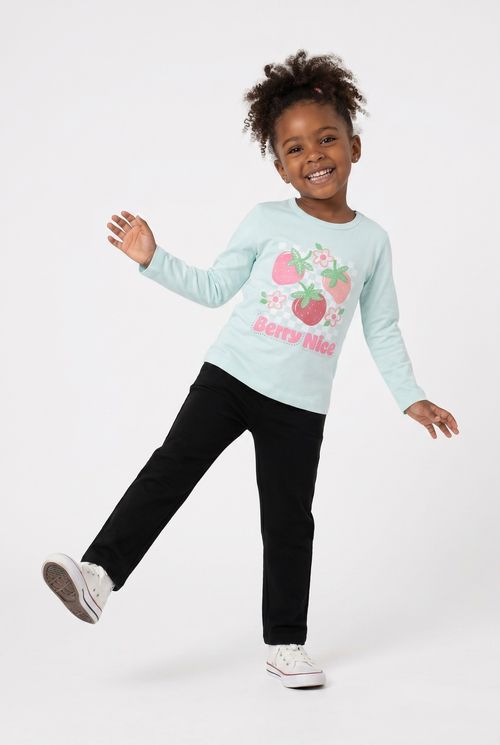 Blusa Infantil Menina Verde Pistache Estampa Morango