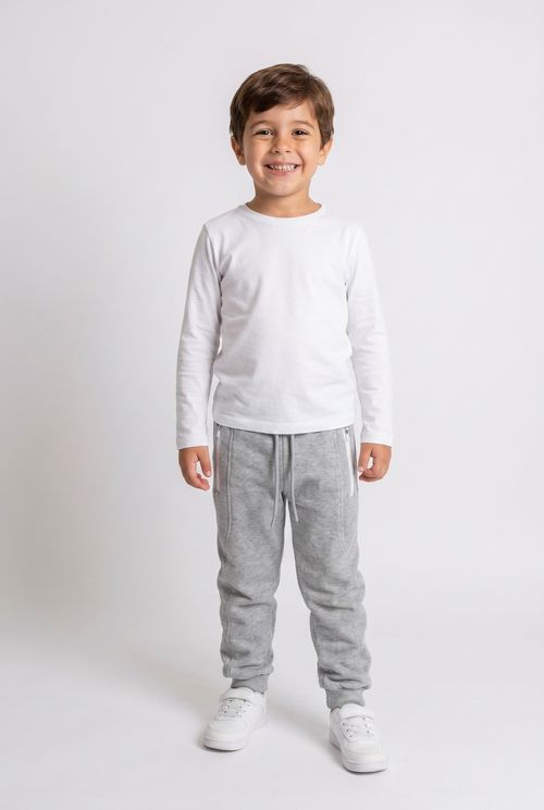 Calça Jogger Infantil Menino Cinza Mescla com Bolsos