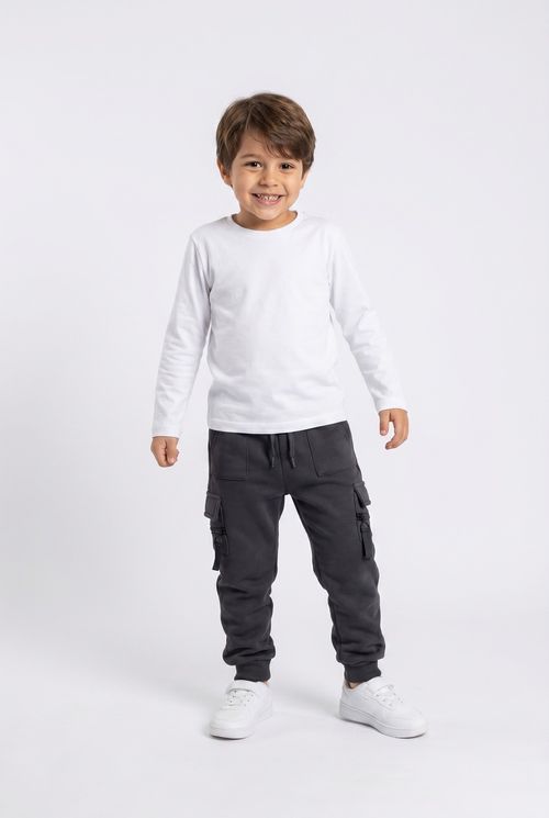 Calça Cargo Infantil Moletom Chumbo