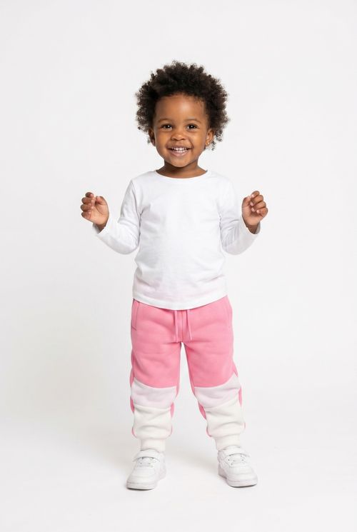 Calça Jogger Infantil Menina Moletom Rosa e Branco
