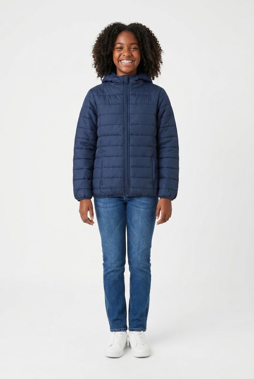 Jaqueta Puffer Infantil com Capuz Azul Marinho
