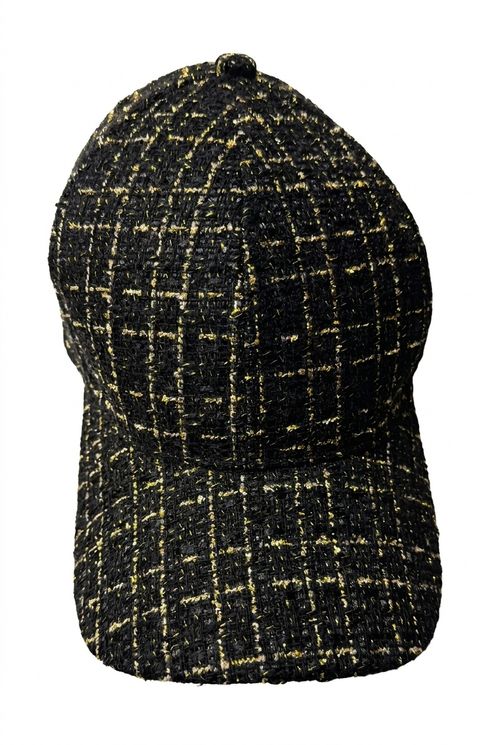Boné Feminino Tweed Preto com Detalhes Dourados