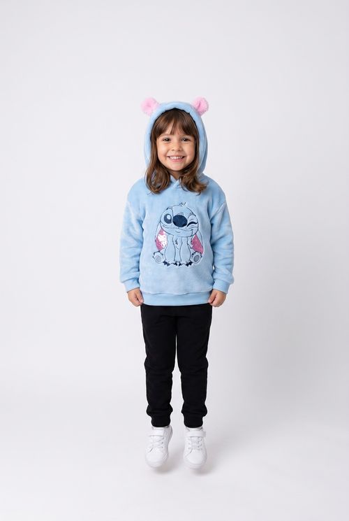 Moletom Infantil Menina Azul Claro Stitch com Paetê