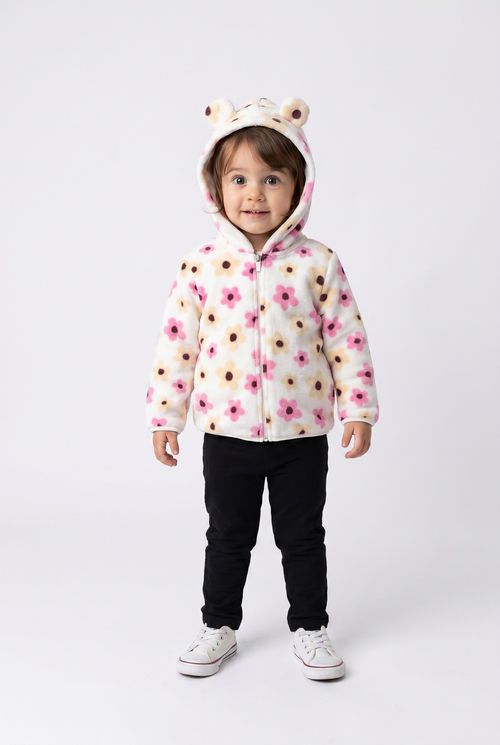 Jaqueta Infantil Menina Fleece Ursinho Floral