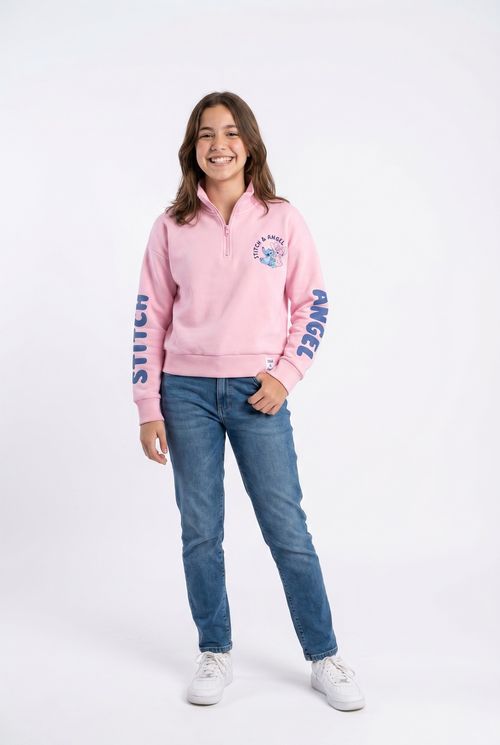 Blusão Infantil Menina Rosa com Estampa Stitch & Angel