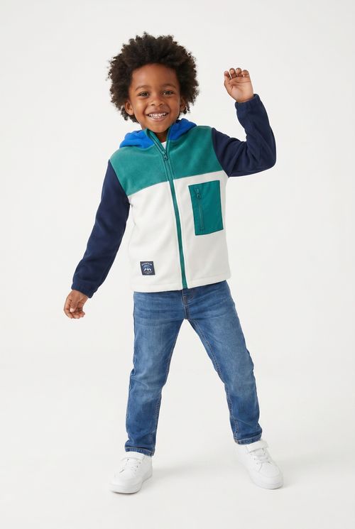 Jaqueta Infantil Fleece Color Block com Capuz