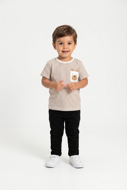 Camiseta Infantil Menino Listrada Off-White Ursinho