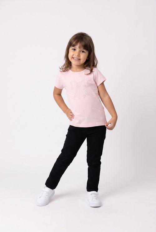 Blusa Infantil Menina Rosa com Laço em Strass