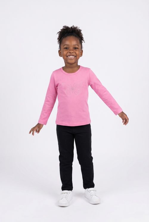 Blusa Infantil Menina Rosa Manga Longa Estampa Borboleta