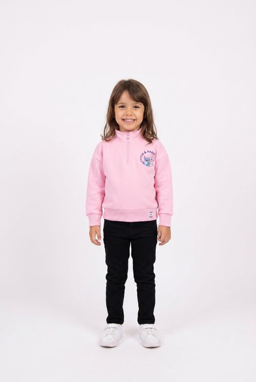 Moletom Infantil Menina Rosa com Zíper e Estampa Stitch