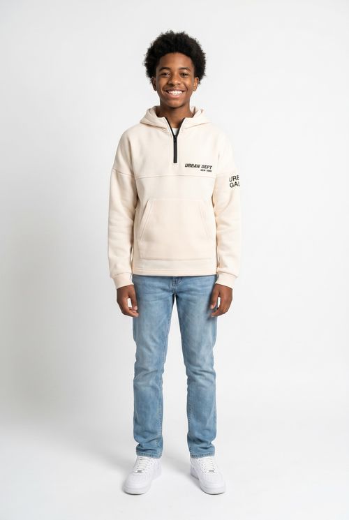Moletom Infantil Menino Bege com Capuz e Zíper Urban Dept
