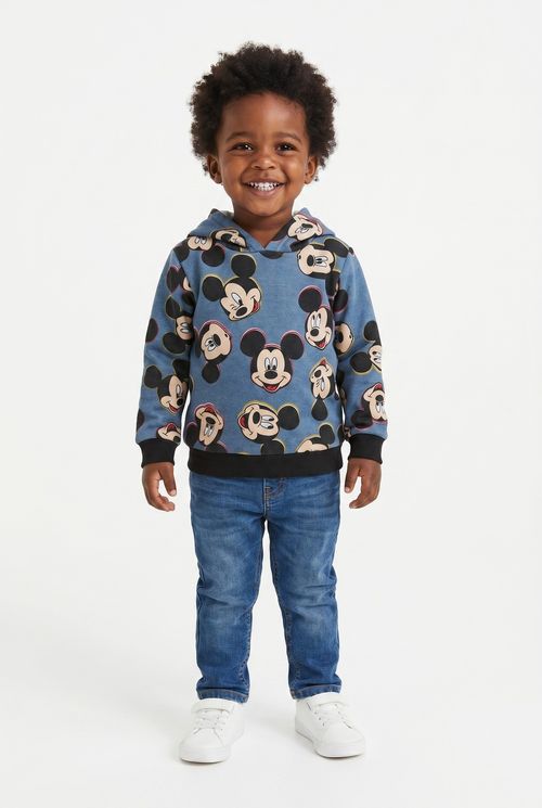 Moletom Infantil Menino Azul com Capuz Estampa Mickey