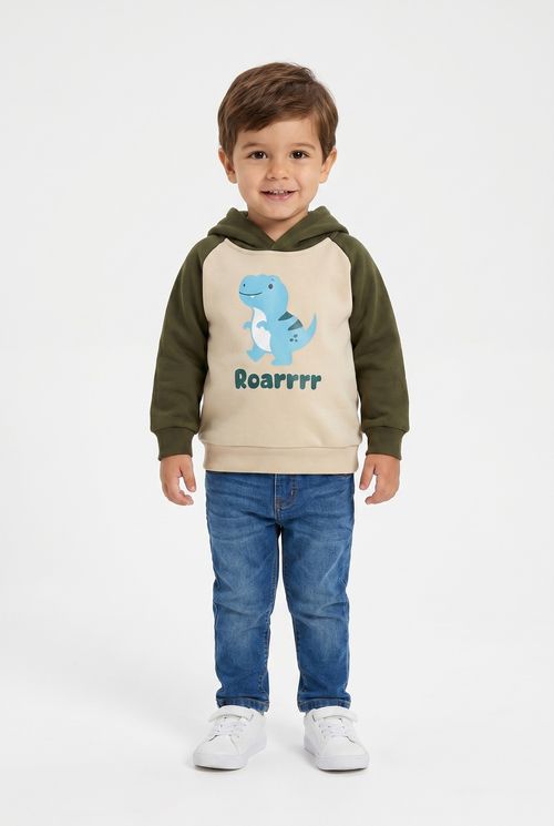 Moletom Infantil Menino Verde com Estampa Dinossauro
