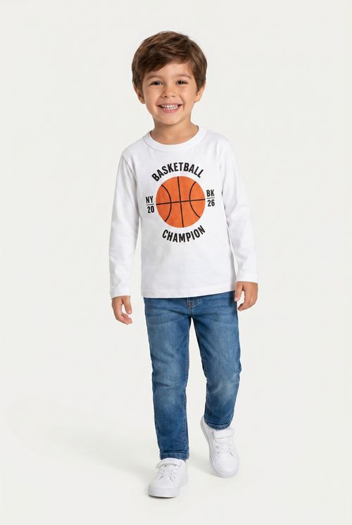 Moletom Infantil Menino Branco Basketball Champion