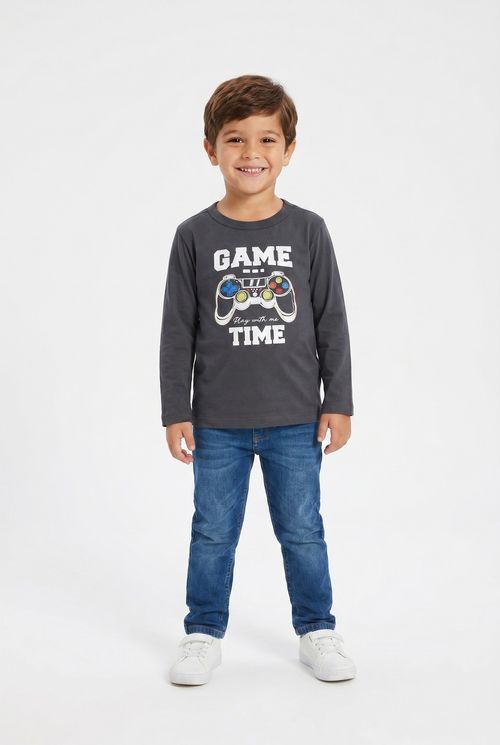 Moletom Infantil Menino Cinza Escuro Estampa Gamer