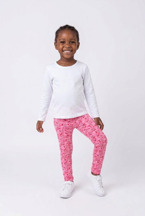Calça Legging Infantil Menina Rosa Estampa Cerejas