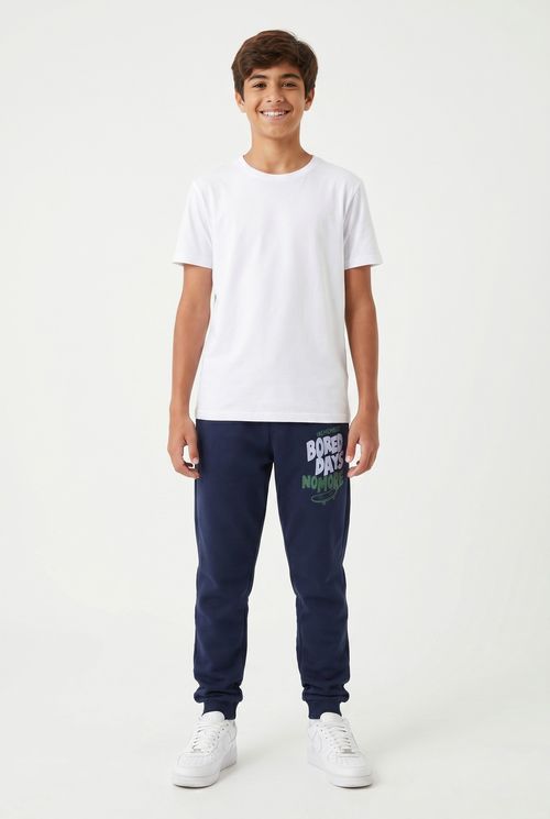Calça Jogger Infantil Menino Azul Marinho Estampa Skate
