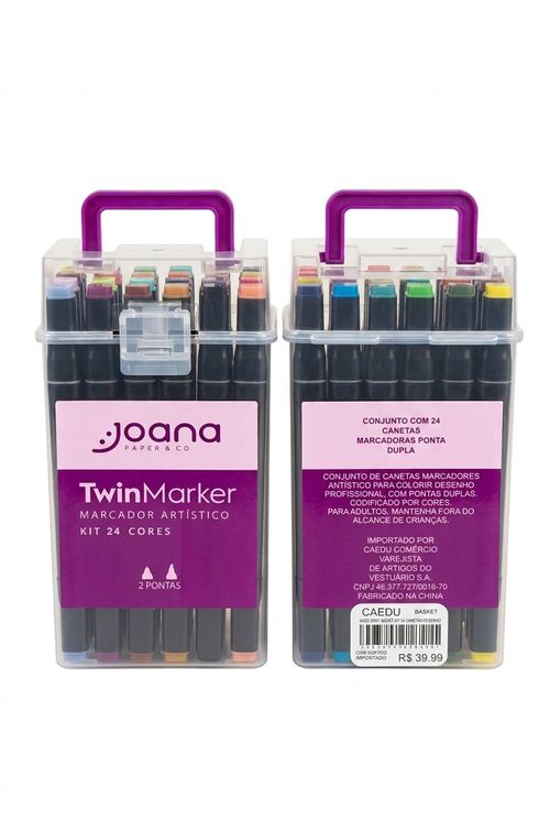 Kit 24 Marcadores Artísticos Twin Marker Ponta Dupla