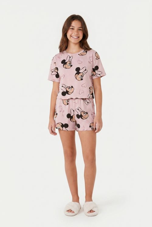 Pijama Infantil Menina Rosa Juvenil Minnie Mouse