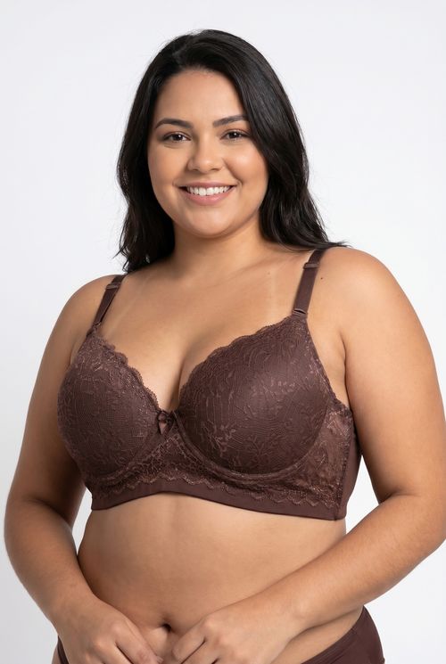 Sutiã Feminino com Renda e Microfibra Marrom