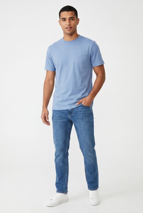 Camiseta masc casual reg moletinho azul azul medio