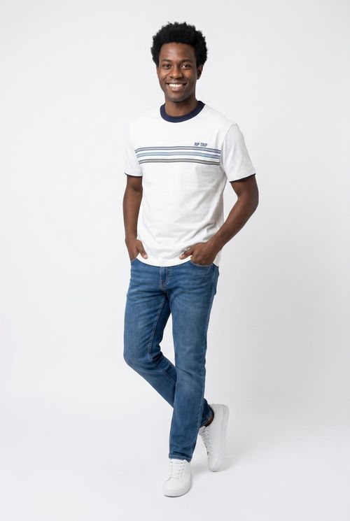 Camiseta masc cas gola contrast riptrip off white