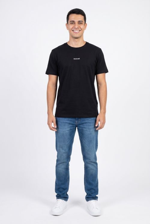 Camiseta Masculina Preta Algodão com Estampa Frontal