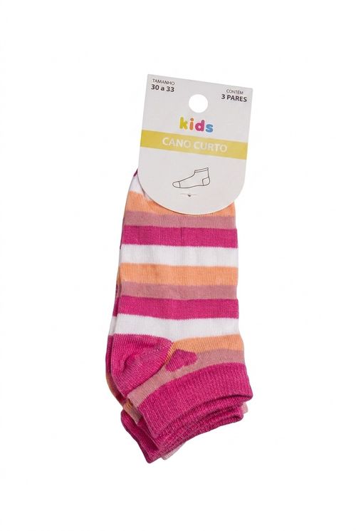 Kit 3 Pares Meias Infantis Menina Cano Curto Listradas