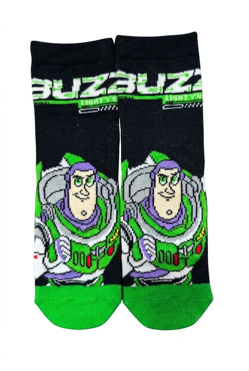 Meia Infantil Cano Médio Preta Buzz Lightyear