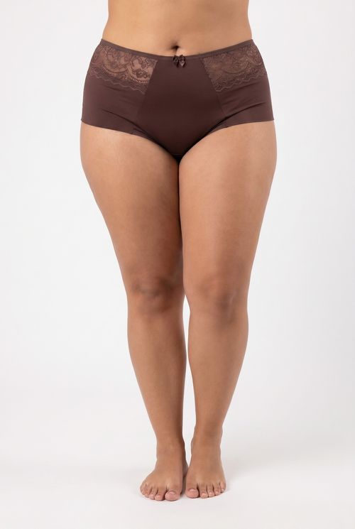 Calcinha Feminina Plus Size em Microfibra e Renda Marrom