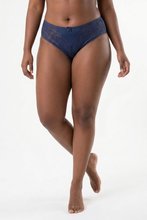 Calcinha Feminina em Microfibra e Renda Azul Noturno