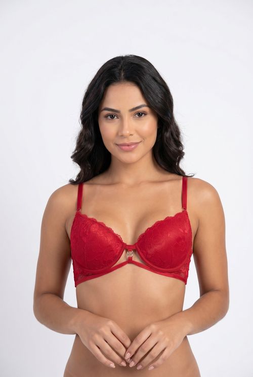 Sutiã Feminino em Renda com Strass Vermelho