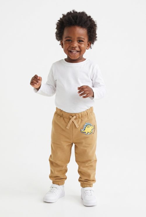 Calça Jogger Infantil Menino Bege Dinossauro