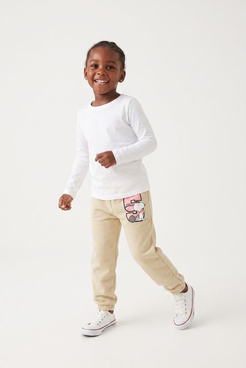 Calça Jogger Infantil Bege Snoopy