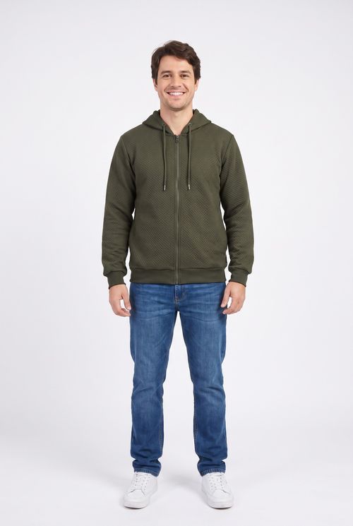 Moletom Masculino com Capuz e Zíper Verde Militar